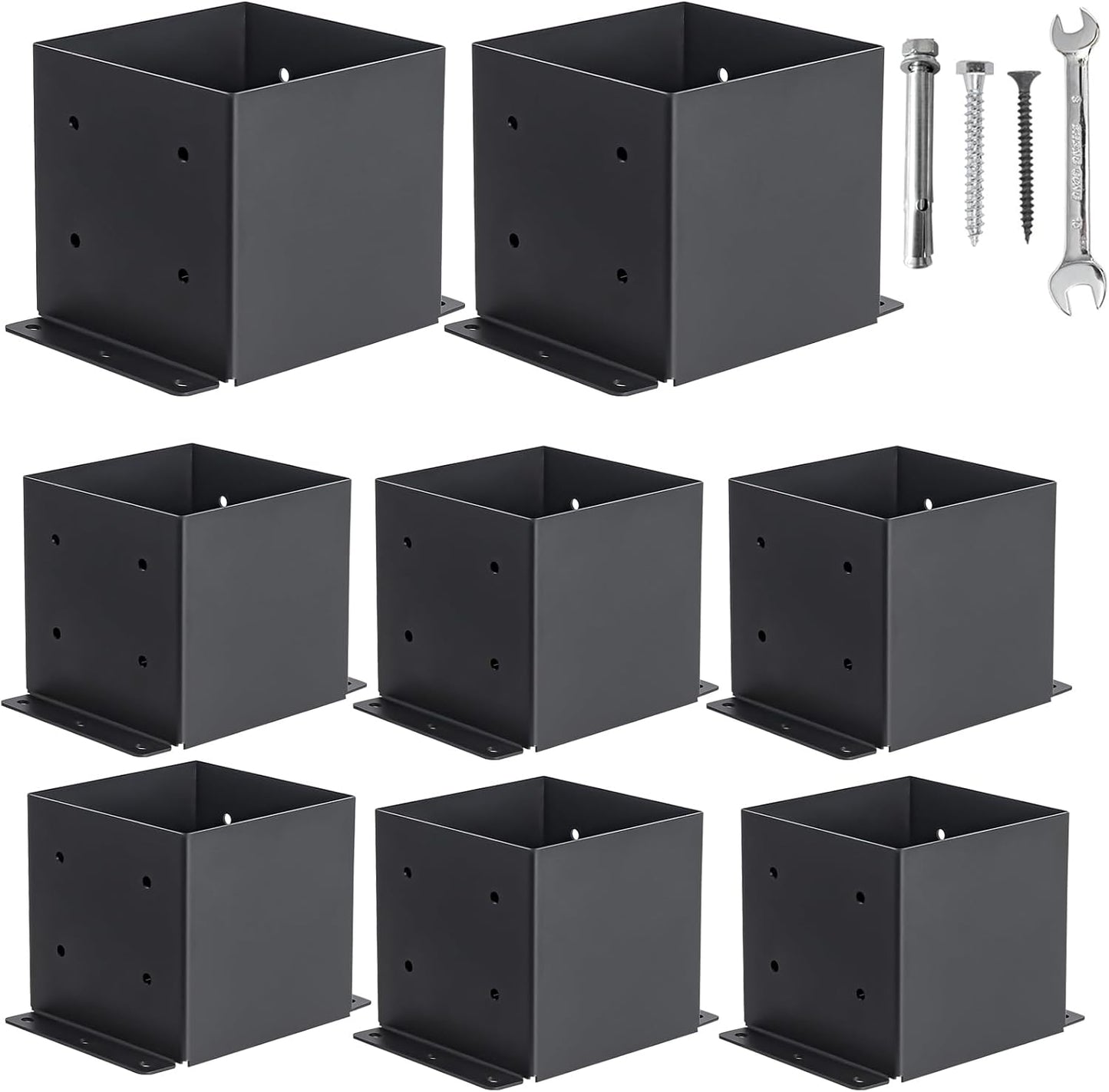 6x6 Post Base Kit - Heavy Duty Black Metal Post Brackets