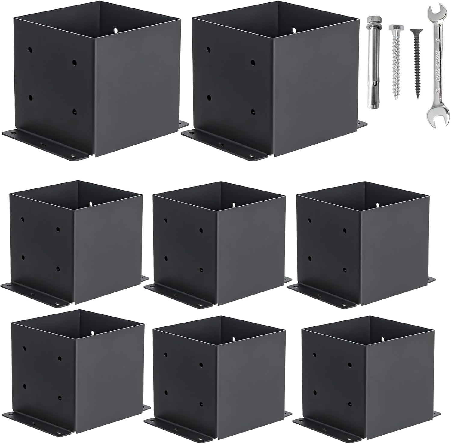 6x6 Post Base Kit - Heavy Duty Black Metal Post Brackets