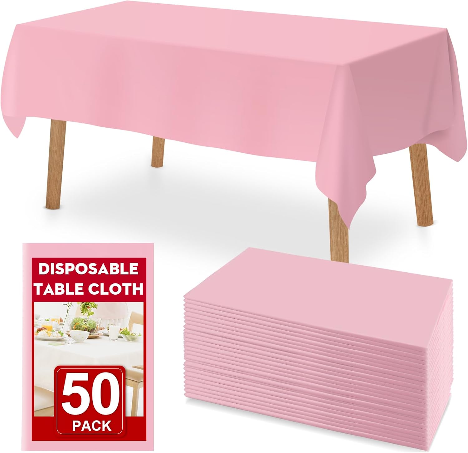 50 Pack Pink Plastic Table Cloths for Parties and Weddings