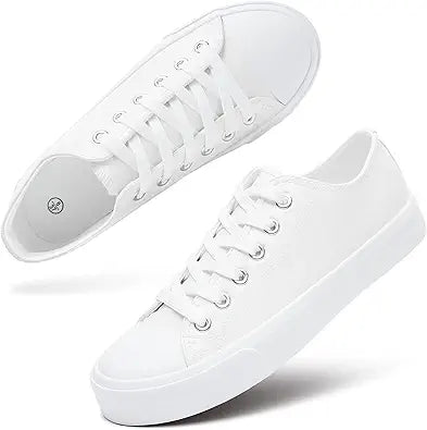 White Sneakers for Women - Stylish Canvas Lace Up Casual Shoes