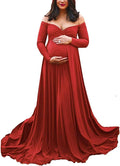 Saslax Maternity Off Shoulder Half Circle Gown - Long Sleeve Elegance