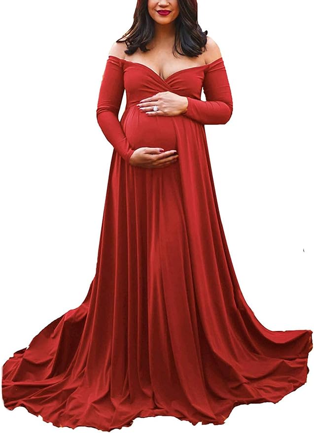 Saslax Maternity Off Shoulders Half Circle Gown for Baby Shower