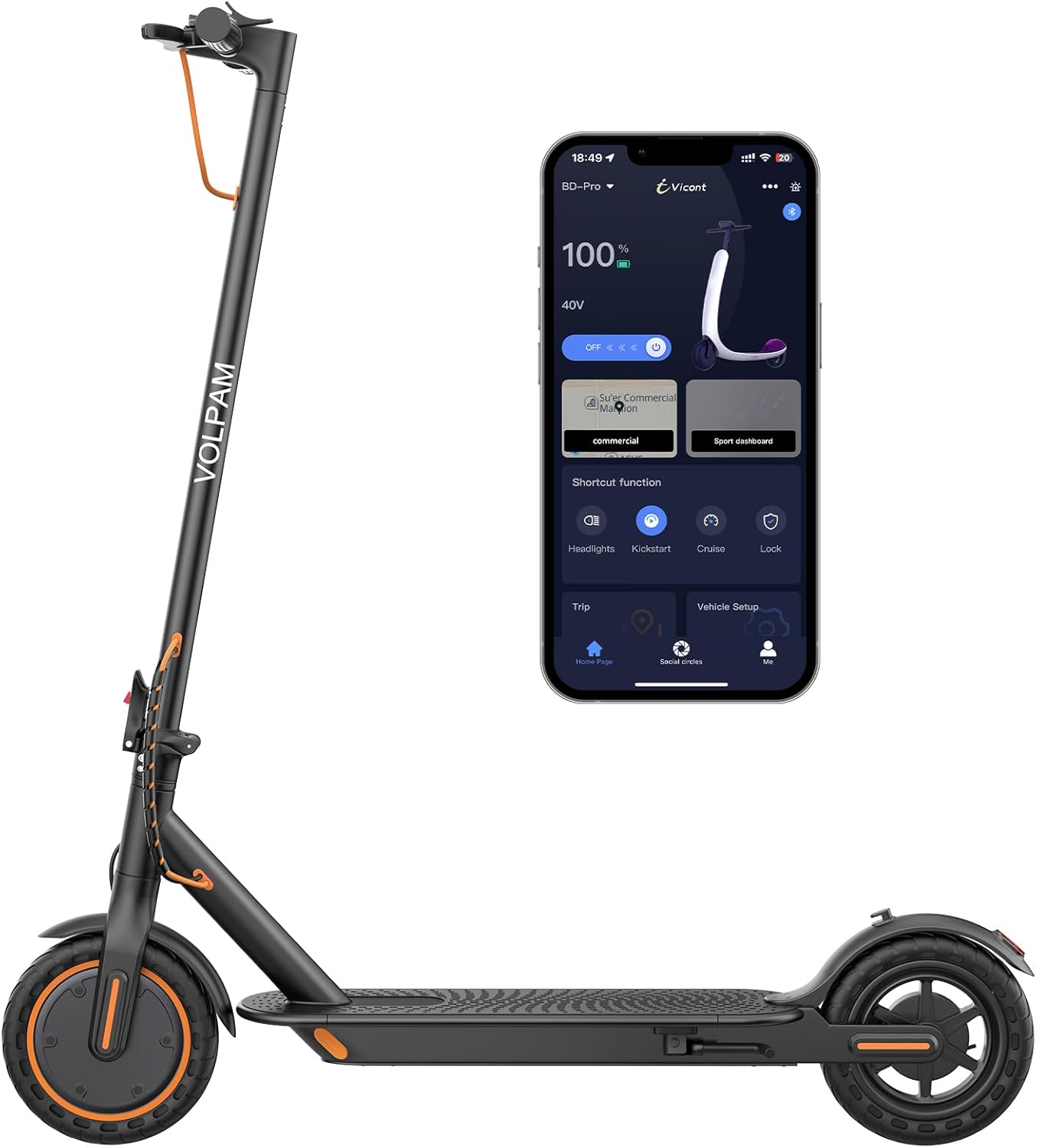 VOLPAM Electric Scooter with Powerful Motor and Solid Tires
