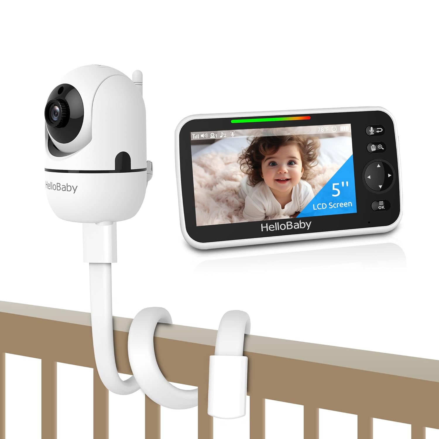 HelloBaby 5'' Wall-Mounted Baby Monitor - 30-Hour Battery
