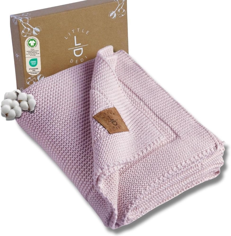 100% Organic Cotton Baby Knitted Blanket for Newborns and Toddlers