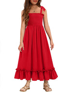 Girls Summer Boho Smocked Maxi Dress - Flowy Beach Favorite