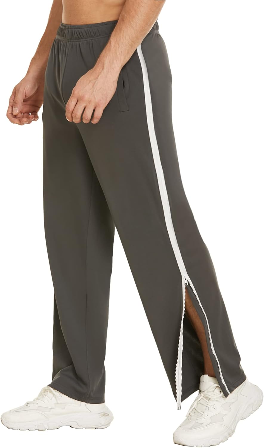 Deyeek Mens Tear Away Basketball Pants with Zippers and Pockets