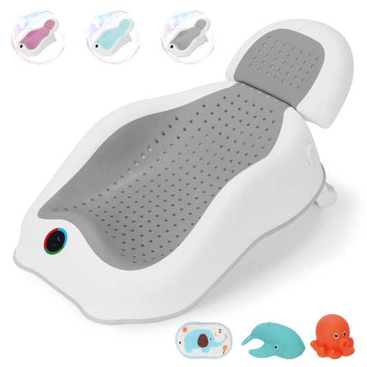 Newborn Baby Bath Support & Thermometer - Gray