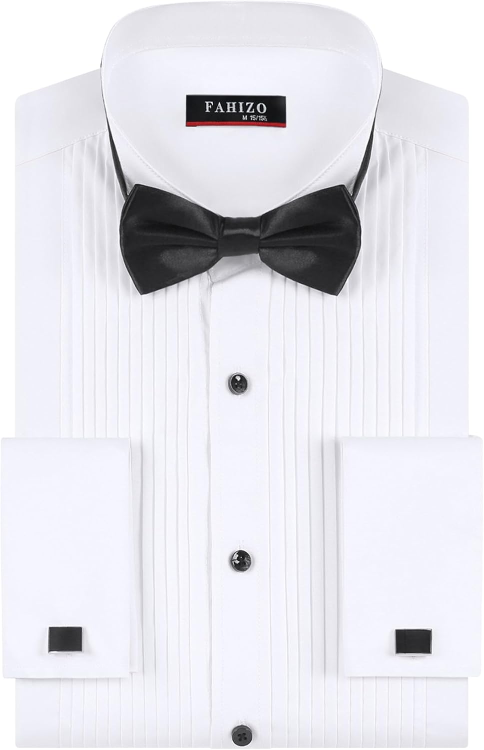 FAHIZO Men's White Tuxedo Shirt with Wing Collar and Cuffs