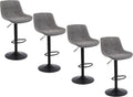 Grey PU Leather Bar Stools Set of 4 - Swivel Adjustable Counter Height
