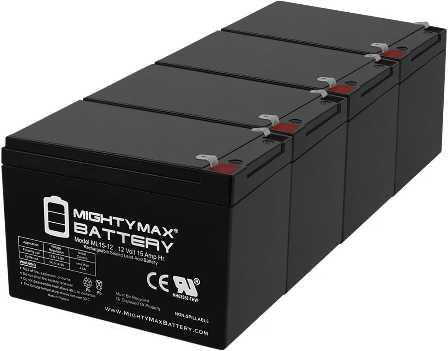 Mighty Max Battery ML15-12 12V 15AH SLA Battery Pack of 4