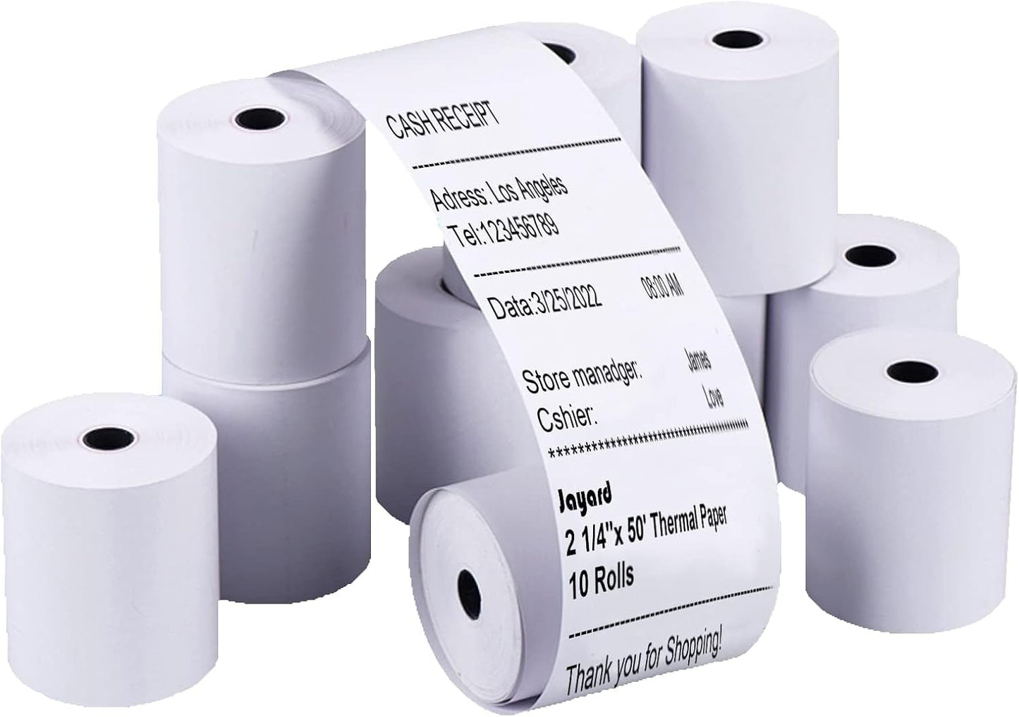 Premium 2-1/4 X 50ft Thermal Paper Rolls - Ideal for Credit Card & Cash Register - 10 Rolls - Jayard