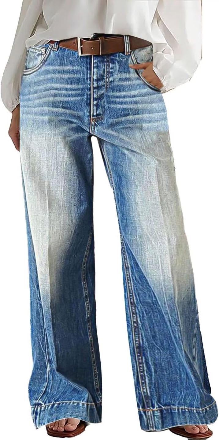 Flamingals Wide Leg Jeans for Women with Stylish Stitch Decor