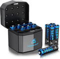 Rechargeable Lithium AA Batteries with 12-Bay Charger - Long Life