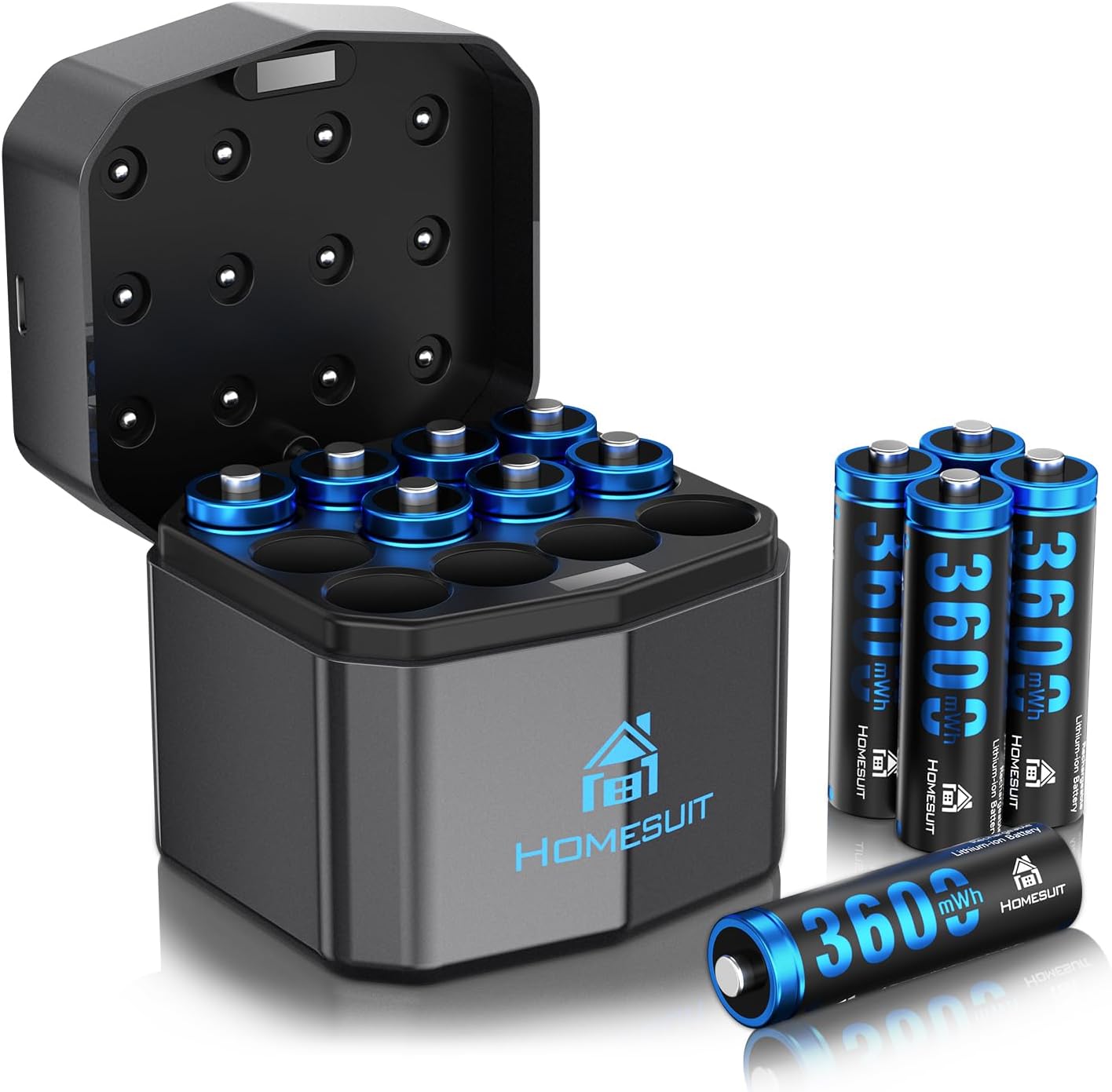 High Power Rechargeable Lithium AA Batteries with Charger 12 Bay