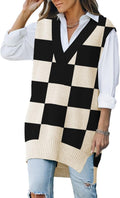 Oversized V Neck Knit Sweater Vest Tunic - Comfortable Layering Piece