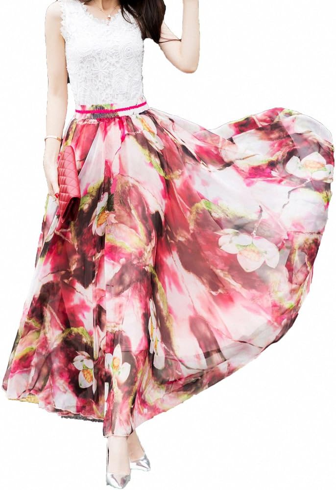 Afibi Women Full Length Chiffon Maxi Skirt for Beach Wear