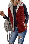 Womens Sherpa Fleece Full Zip Reversible Vest - Cozy Color Block Layer