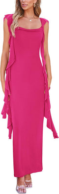PRETTYGARDEN Women Summer Wedding Guest Ruffle Maxi Dress - Flattering