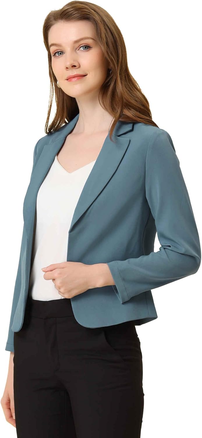 Allegra K Women's Open Front Lightweight Summer Crop Blazer