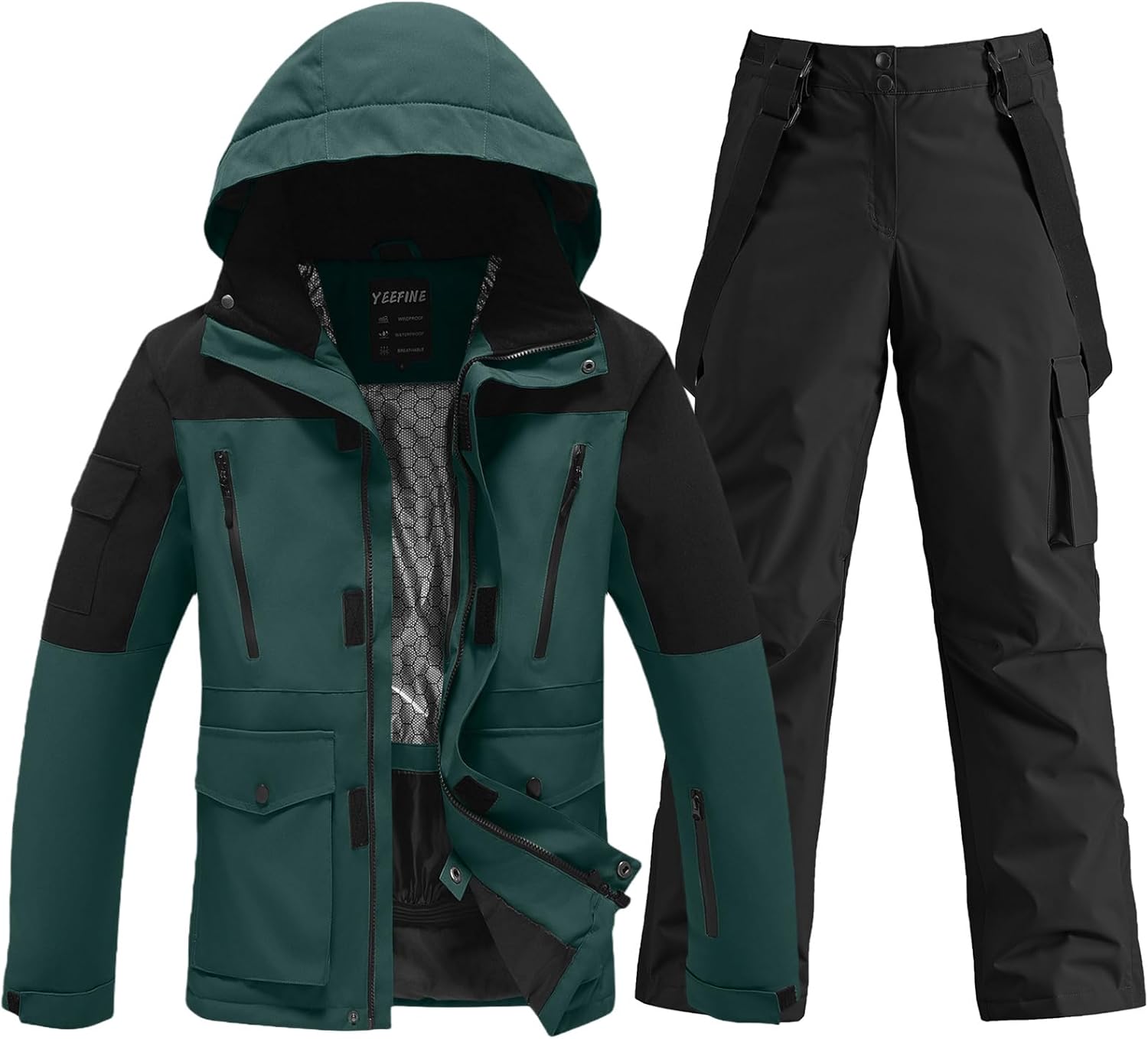 YEFFINE Men's Ski Suit Two Piece Insulated Snowsuits for Winter