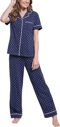 PajamaGram Womens Pajamas Set - Short Sleeve Cotton Comfort