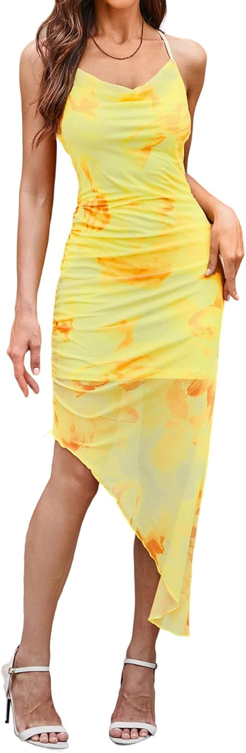SOLY HUX Women's Tie Dye Cowl Neck Bodycon Cami Dress Review