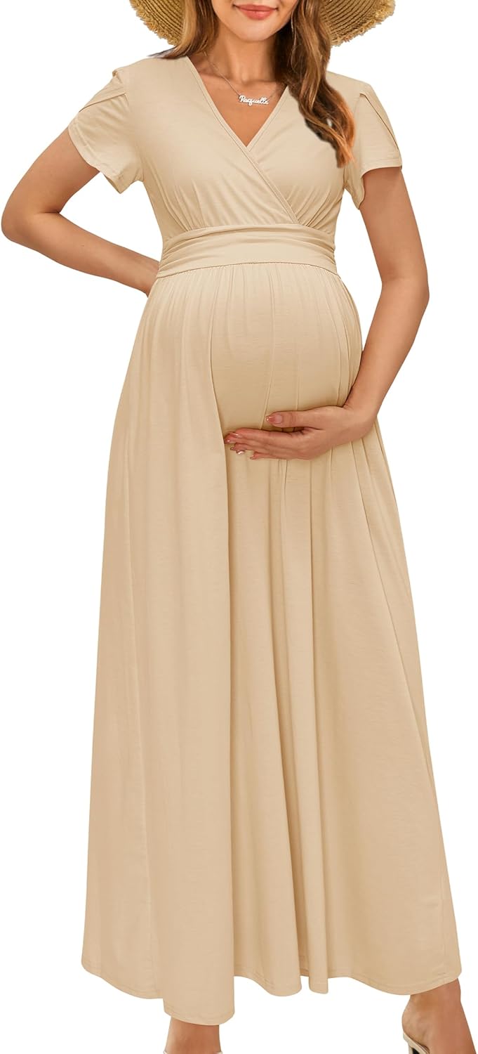 OUGES Maternity Maxi Dress for Baby Shower and Photoshoot
