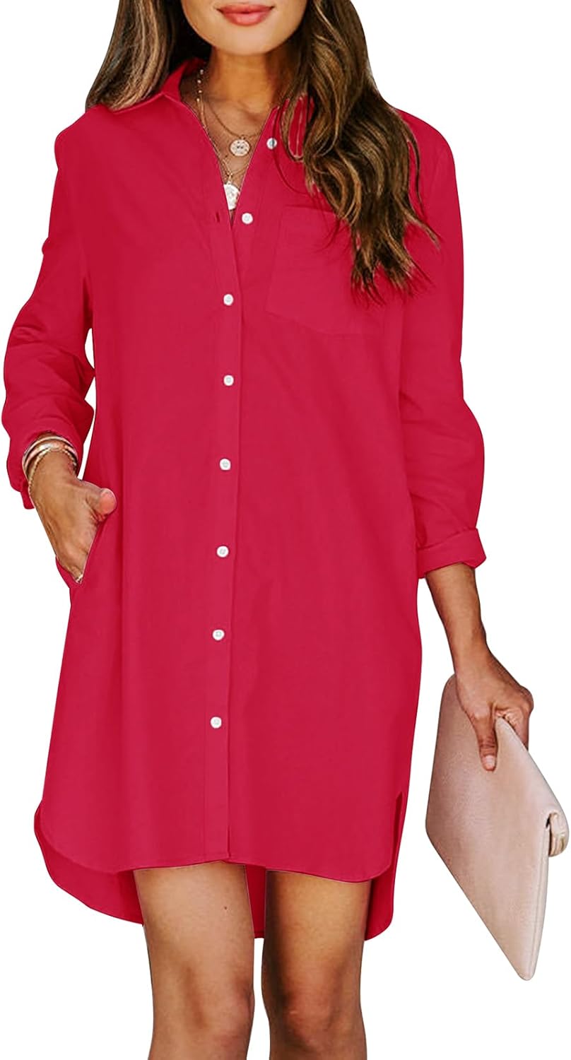 Womens Button Down Shirt Dresses with Pockets for Style