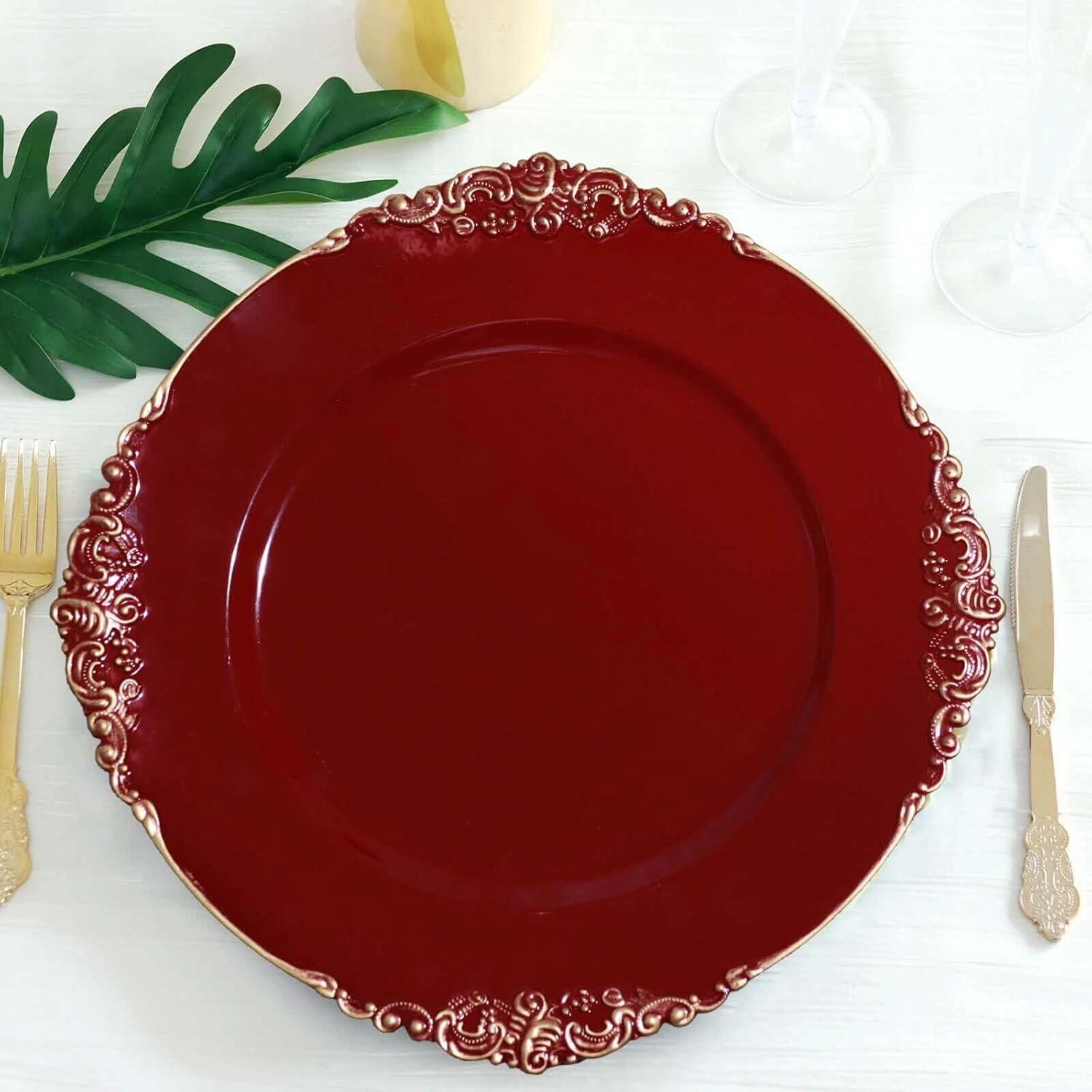 13in Burgundy Charger Plates by TCF Linen - Set of 12