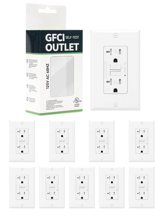 10-Pack 20 Amp GFI Electrical GFCI Outlet with LED Indicator