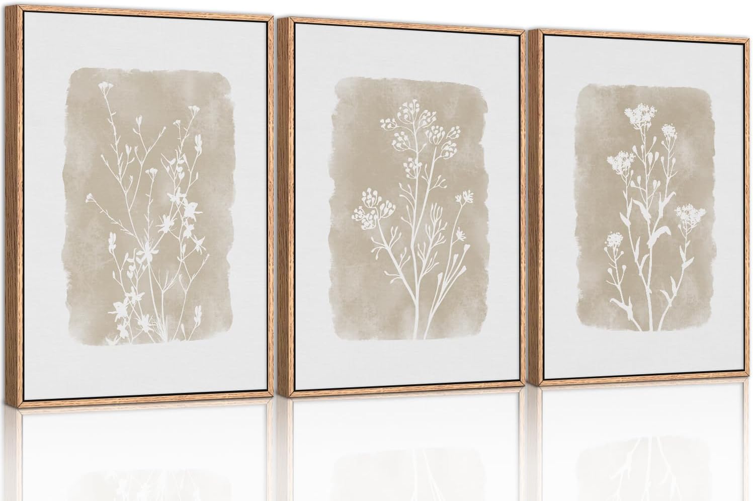 Neutral Botanical Wall Art Set of 3 for Modern Home Decor
