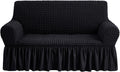 Loveseat Slipcover Black - High Stretch Durable 2-Seater Cover