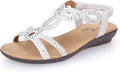 VJH confort Womens Flat Sandals - Cushioned Rhinestone Slip-On Women's
