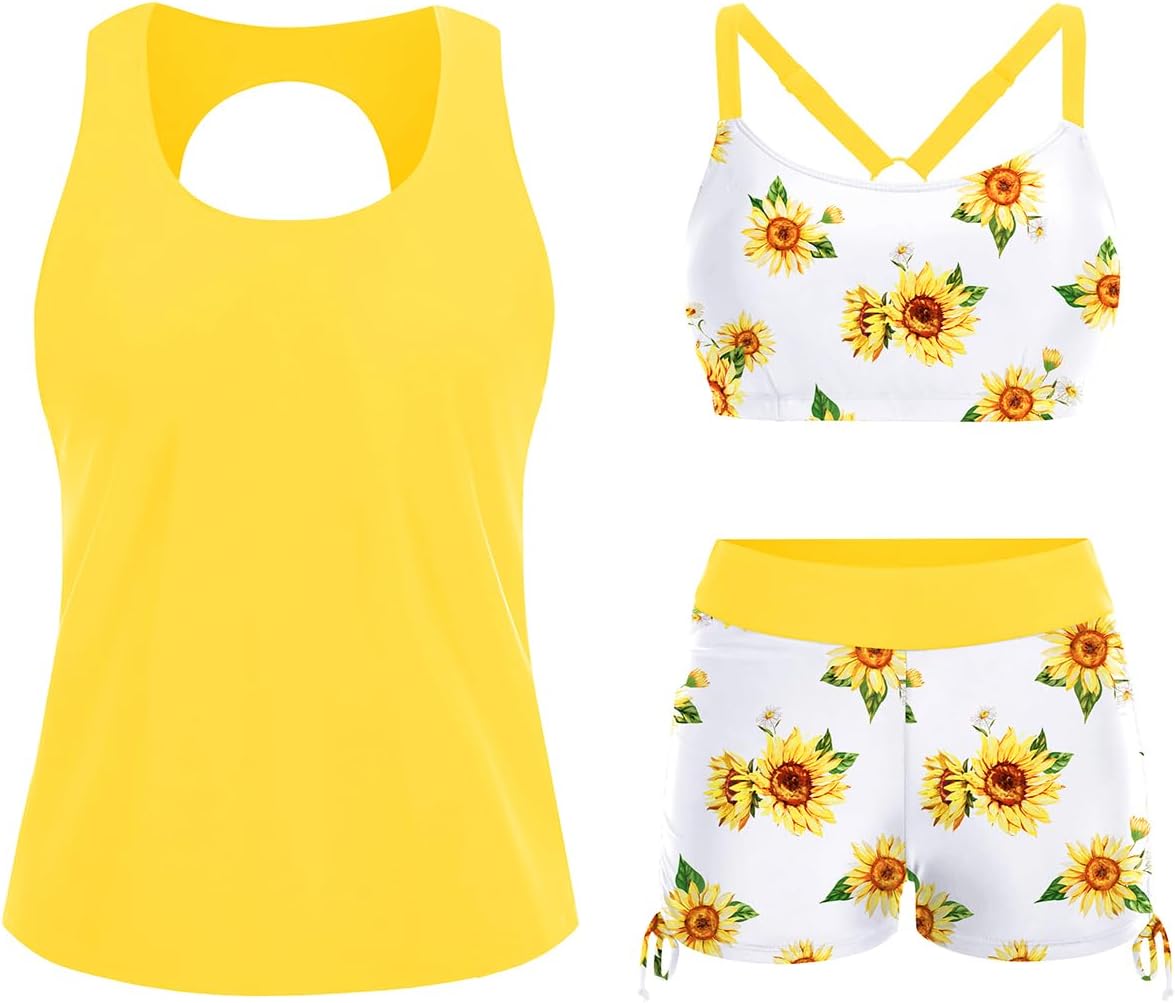 Yonique 3 Piece Womens Tankini Swimsuits with Shorts