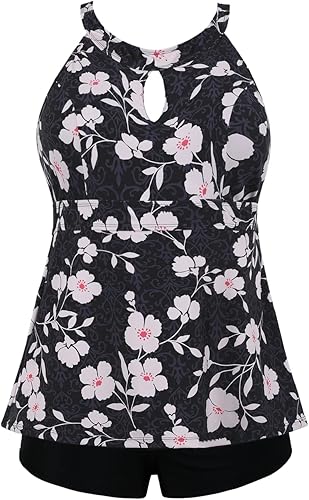 Septangle Women's Two Piece Swimsuit V Neck Tankini for Big Bust