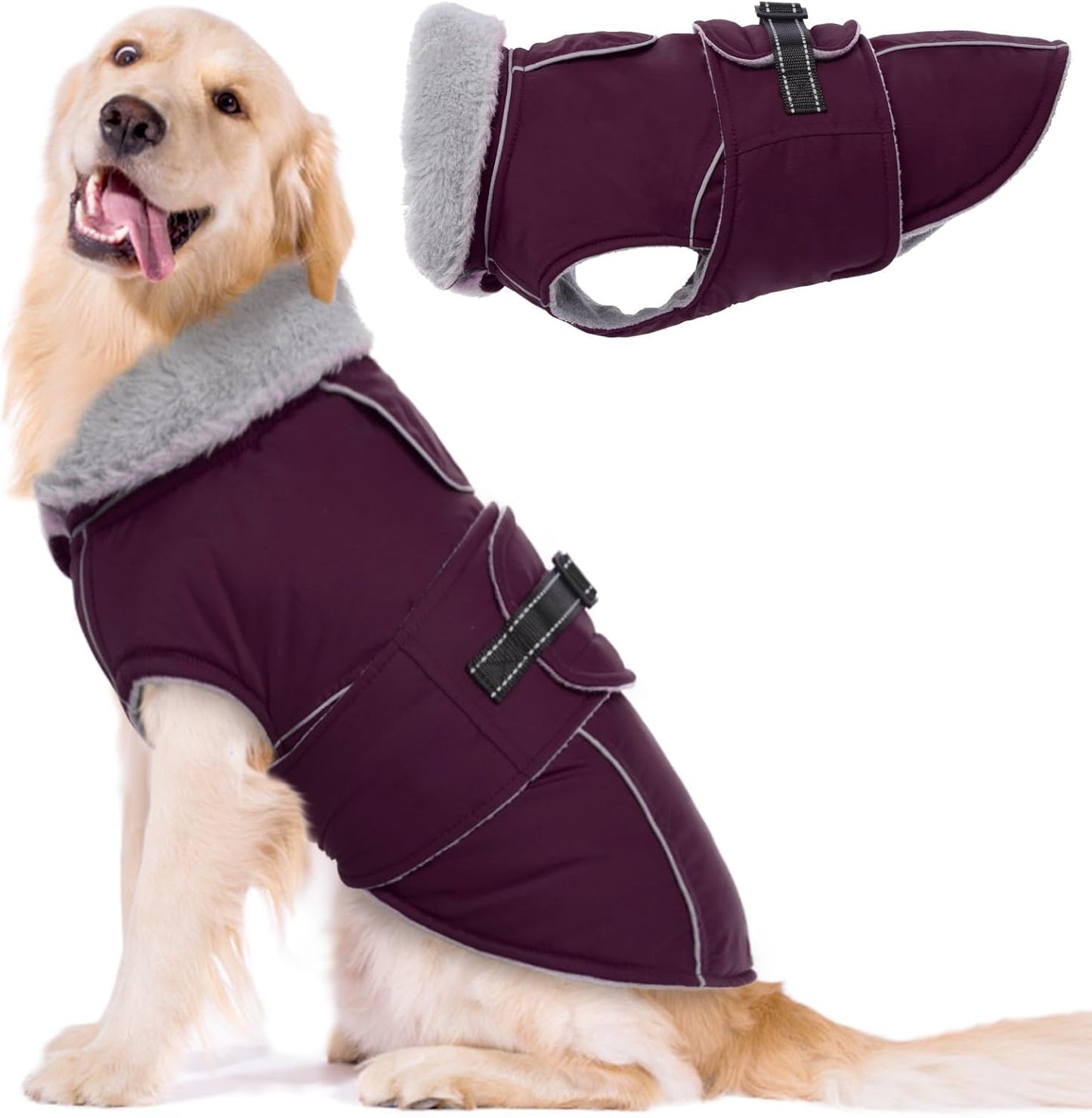 Lelepet Warm Dog Coat Reflective Fleece Vest for Cold Weather