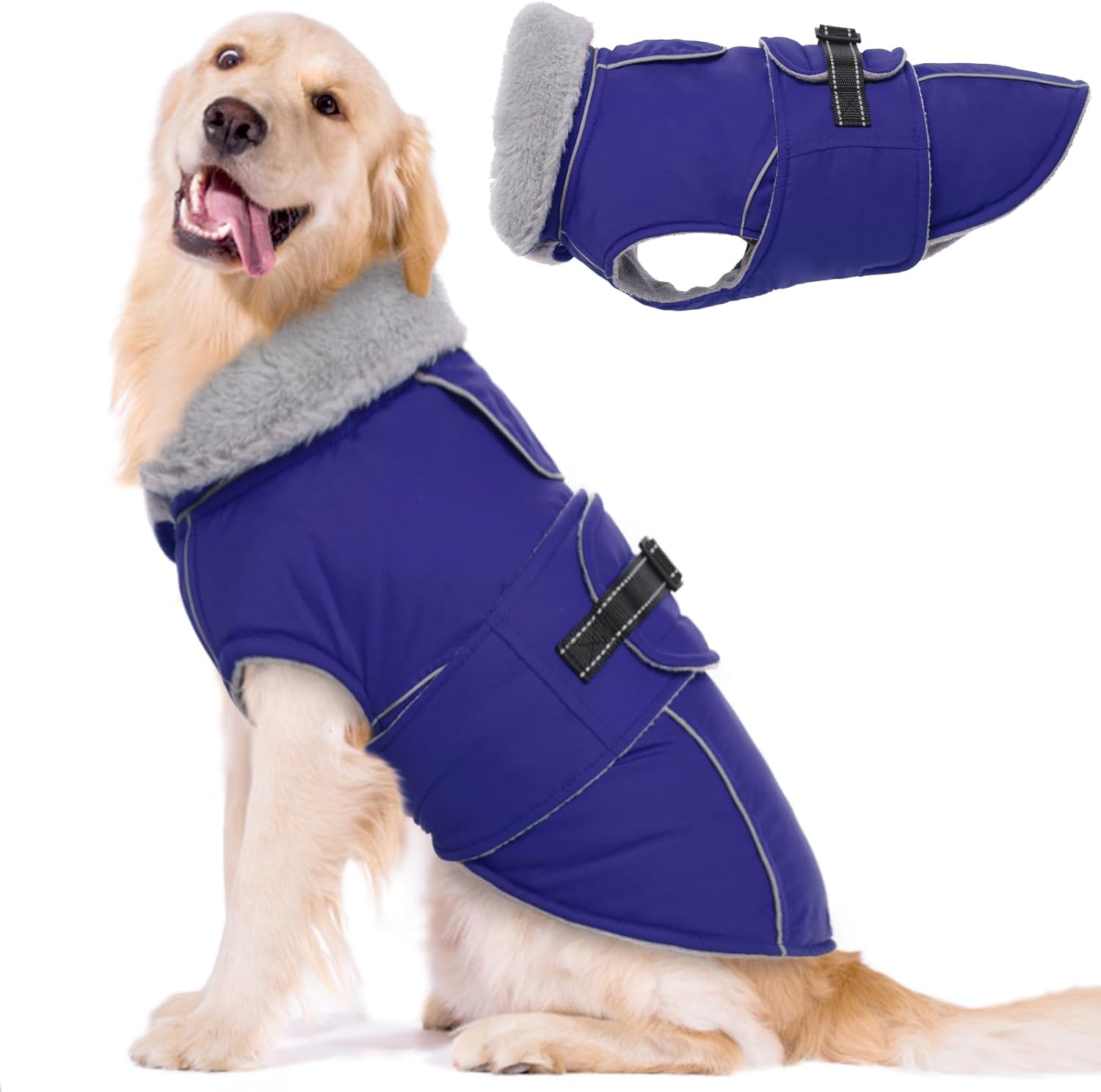 Lelepet Warm Dog Coat Reflective Fleece Vest for Cold Weather