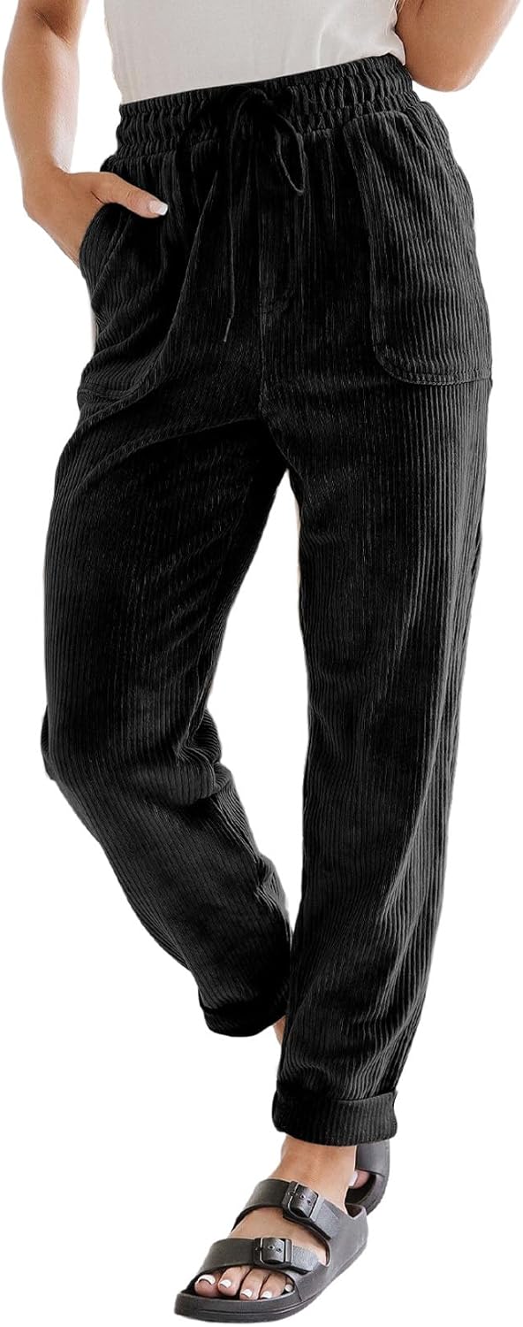 EVALESS Corduroy Pants for Women - Comfy High Waist Trousers