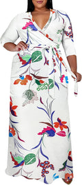 Runwind Plus Size Floral Maxi Dress - Flattering Flowy V-Neck