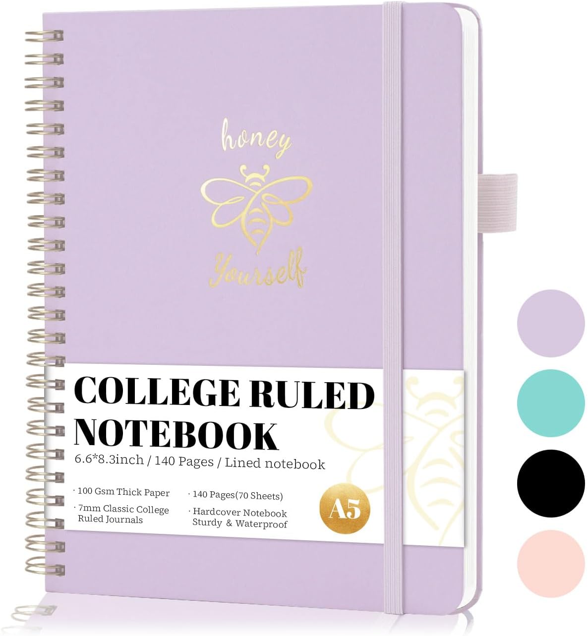 Cute Purple Spiral Journal - 140 Pages, A5 Size, College Ruled - Ideal for Work & School