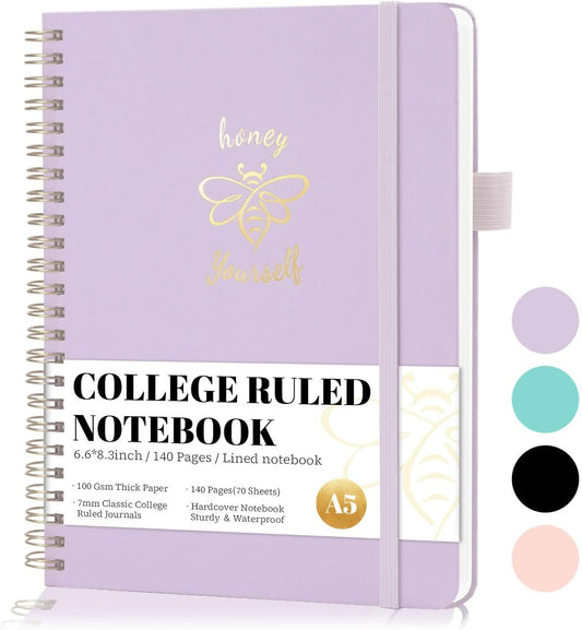 Cute Purple Spiral Journal - 140 Pages, A5 Size, College Ruled - Ideal for Work & School