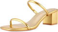 Square Toe Strappy Heels for Women - Low Block Heel Dressy Sandals 1