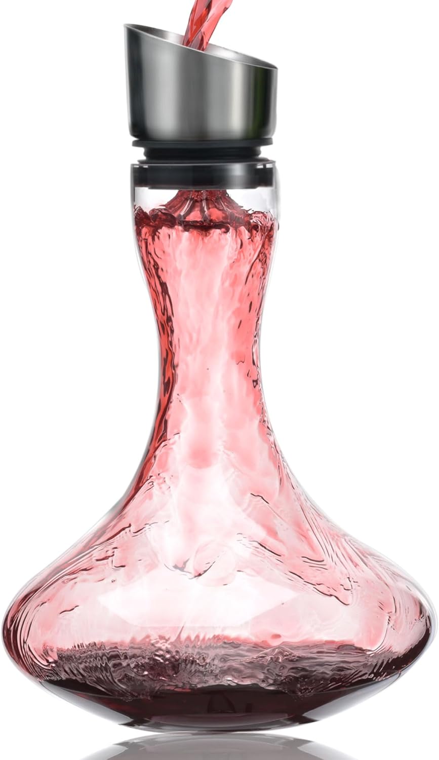 Hand Blown Wine Decanter with Aerator for Elegant Wine Tasting