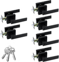 Entry Door Lock Set 6 Pack - Matte Black Square Lever for Interior