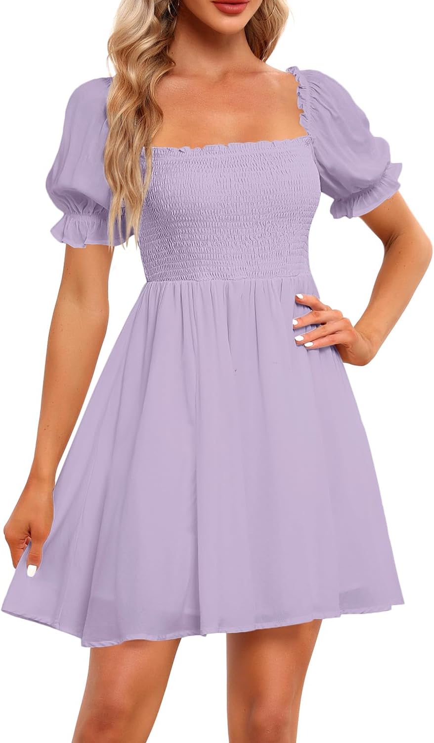 Holipick Women's Casual Square Neck Smocked Dress for All Occasions