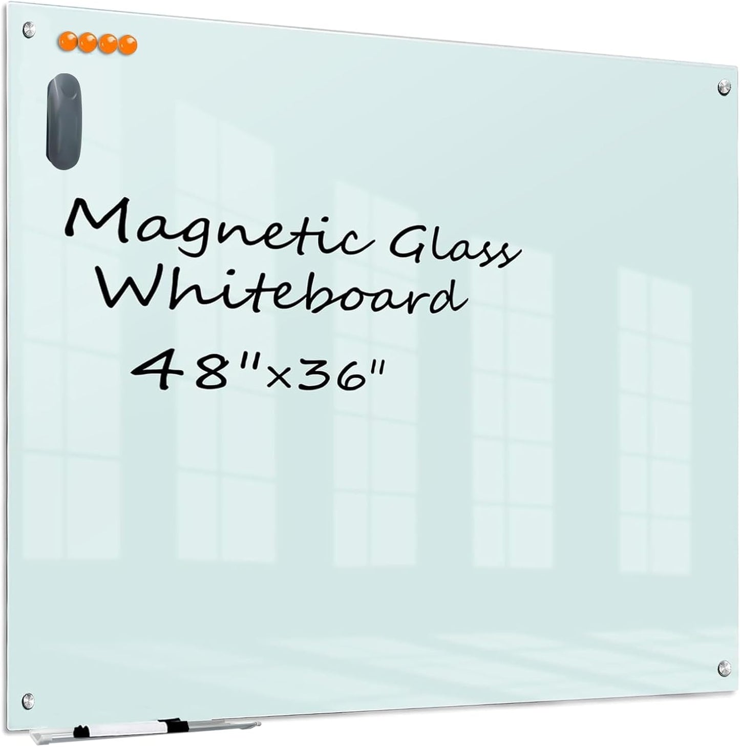 KIZZBY Glass Dry Erase White Board - 48x36 Frameless Board