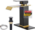 Black & Gold Waterfall Bathroom Sink Faucet Single Hole - Modern Low