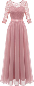 Women Long Sleeve Lace Formal Party Dress Maxi - Elegant A-Line