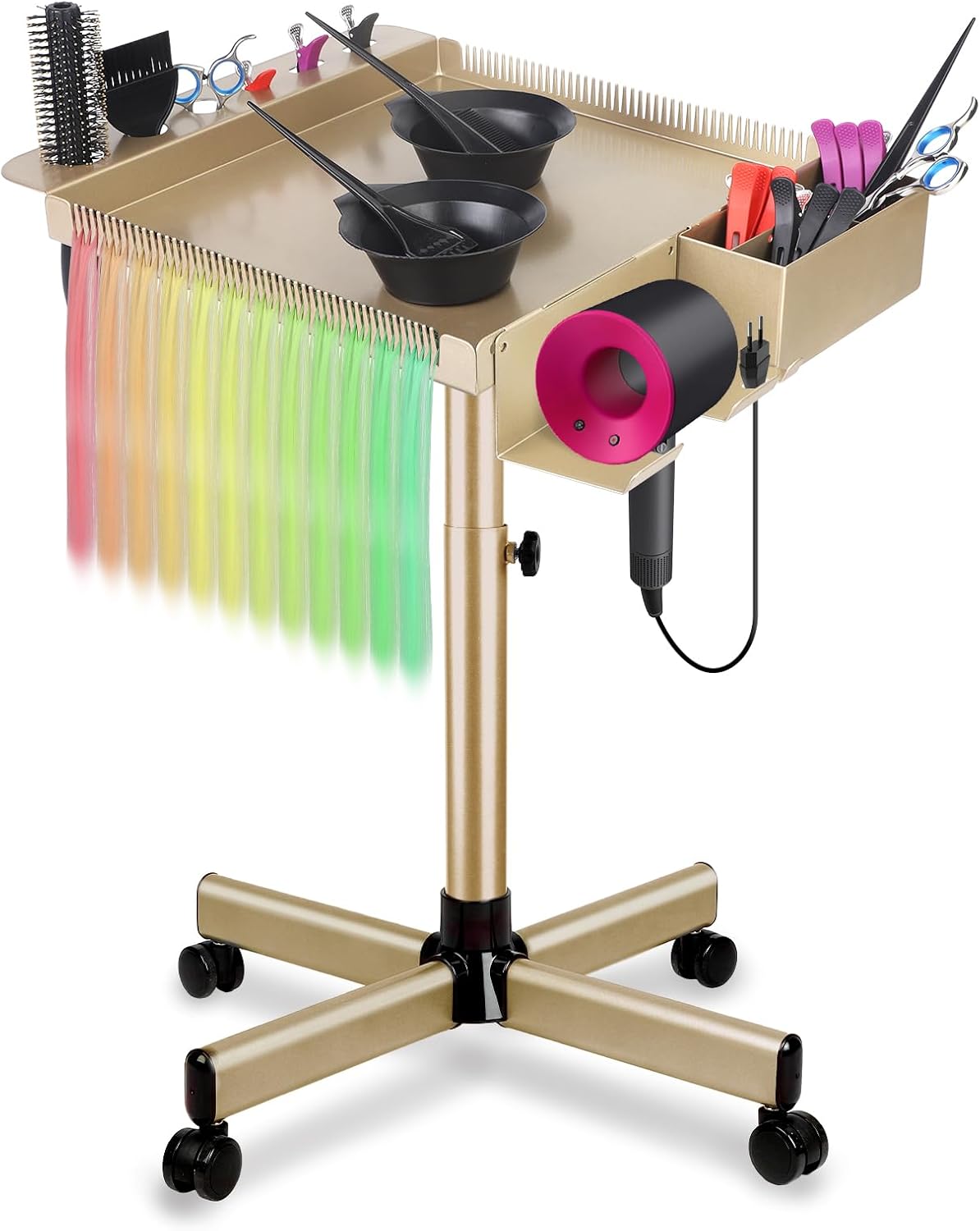 Salon Rolling Tray on Wheels with Adjustable Height for Stylists